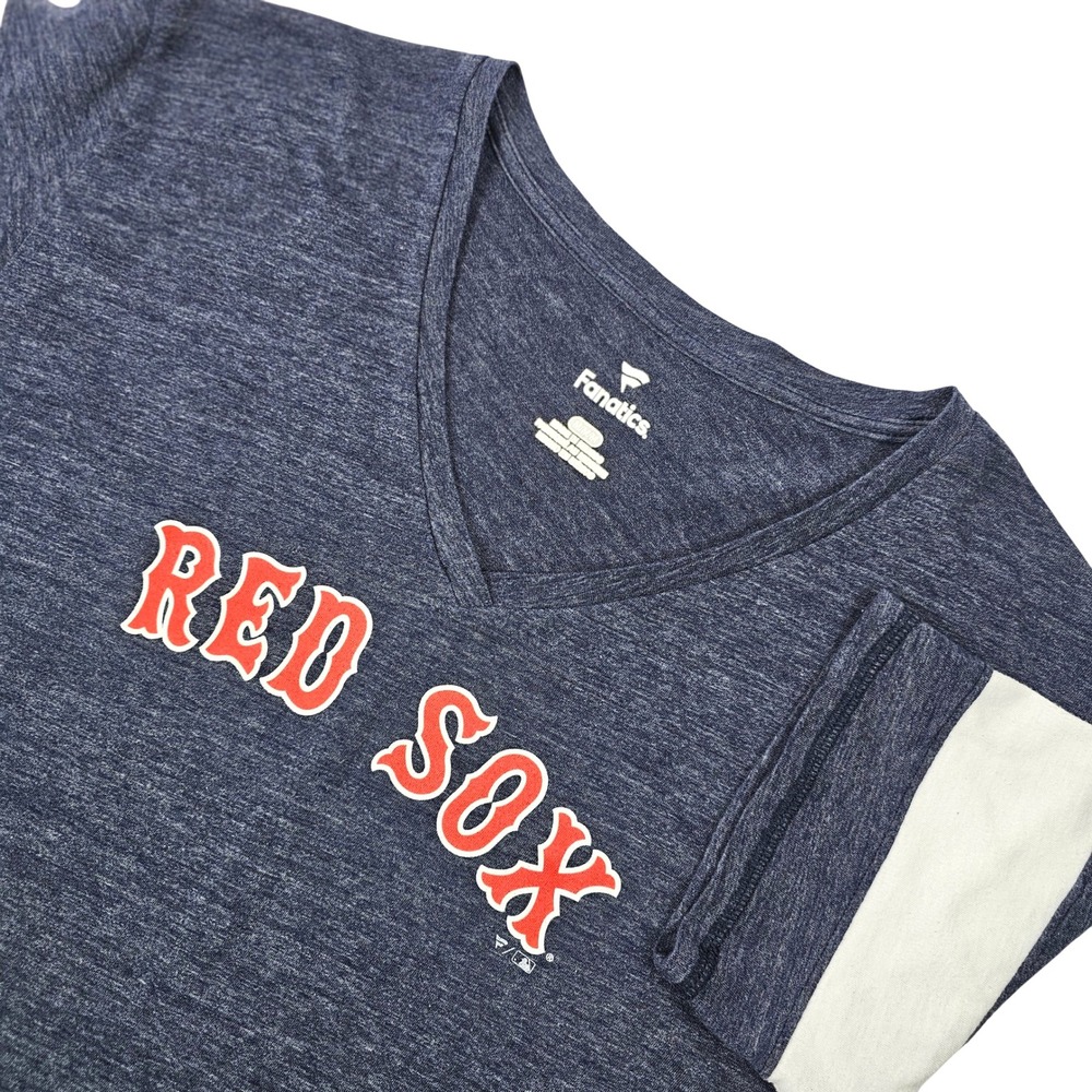 Fanatics Red Sox T-Shirt Women's V-Neck Short Sleeve Baseball Navy‎ White